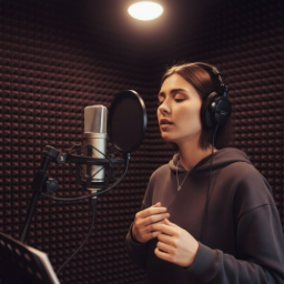 Виконавець пісень на замовлення записує пісню в студії